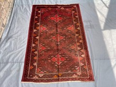 Antique Turkmen Rug 3’9×5’8 Ft – Tribal Handmade Wool Rug Geometric Afghan Style
