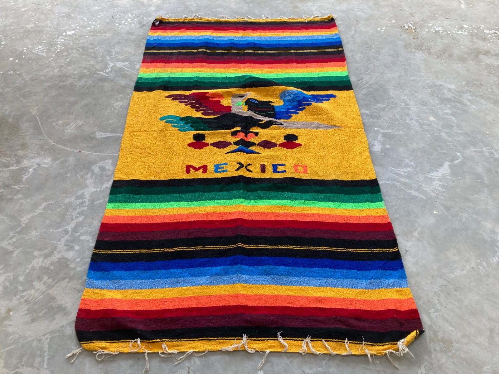 Vintage Handmade Mexican Zapotec Wool Kilim Rug Carpet 223x114 cm gallery