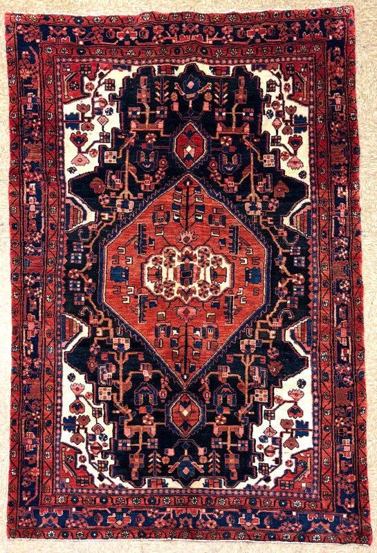 Vintage Nahavand Tribal Wool Hand Knotted Oriental Area Rug 5x9 Navy Blue Red gallery
