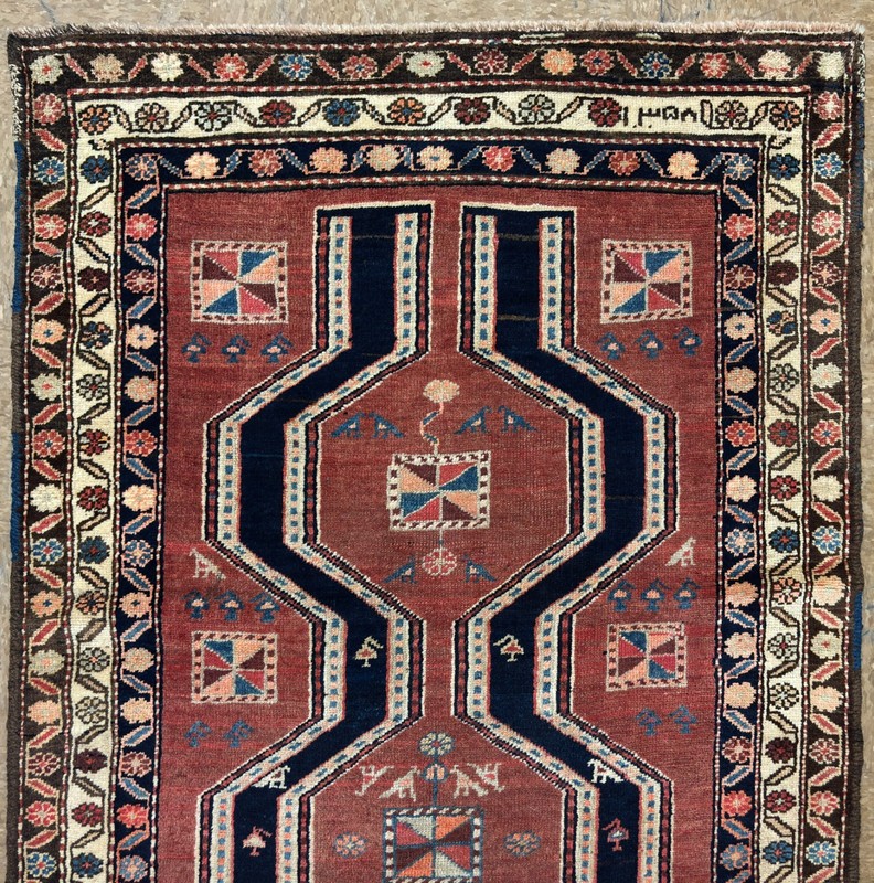 Hand Knotted Wool Hallway Runner Rug 4x11 Rust Tribal Geometric Ardebil Vintage gallery
