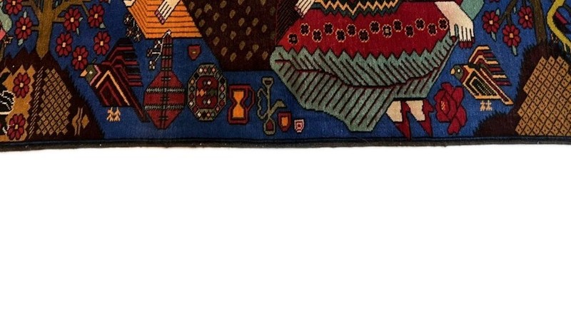 Hand-Knotted Pictorial Persian Rug Folk Art Wall Hanging Vintage Style Couple gallery