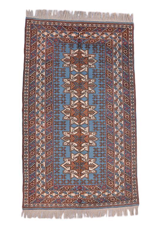 Vintage Tribal Geometric Turkish 3' 6" x 5' 9" Blue Hand Knotted Area Rug gallery
