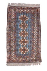 Vintage Tribal Geometric Turkish 3′ 6″ x 5′ 9″ Blue Hand Knotted Area Rug
