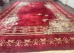 Palace Size Chinese Wool Rug 12×18 Red Art Deco Chinese Carving Carpet Butterfly