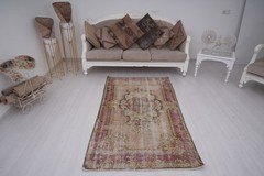 Handmade Turkish Area Rug 4×6 Oushak Vintage Small Neutral Wool Carpet 198