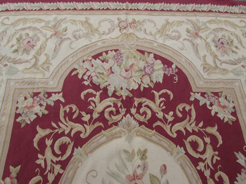 Vintage Hand Made French Design Original Wool Raspberry Red Aubusson 312X244cm gallery