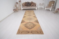 3×12 Turkish Vintage Runner, Oushak Runner Rug, Antique Carpet, Muted Rug, 83