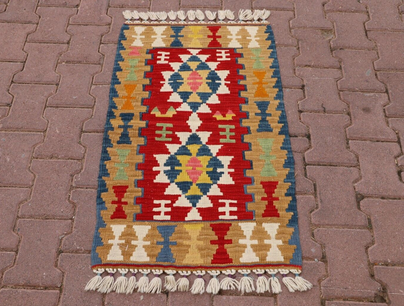 Tribal Red Small Rug Anatolian Handwoven Ethnic Cappadocia Kilim Carpet 2x3ft gallery