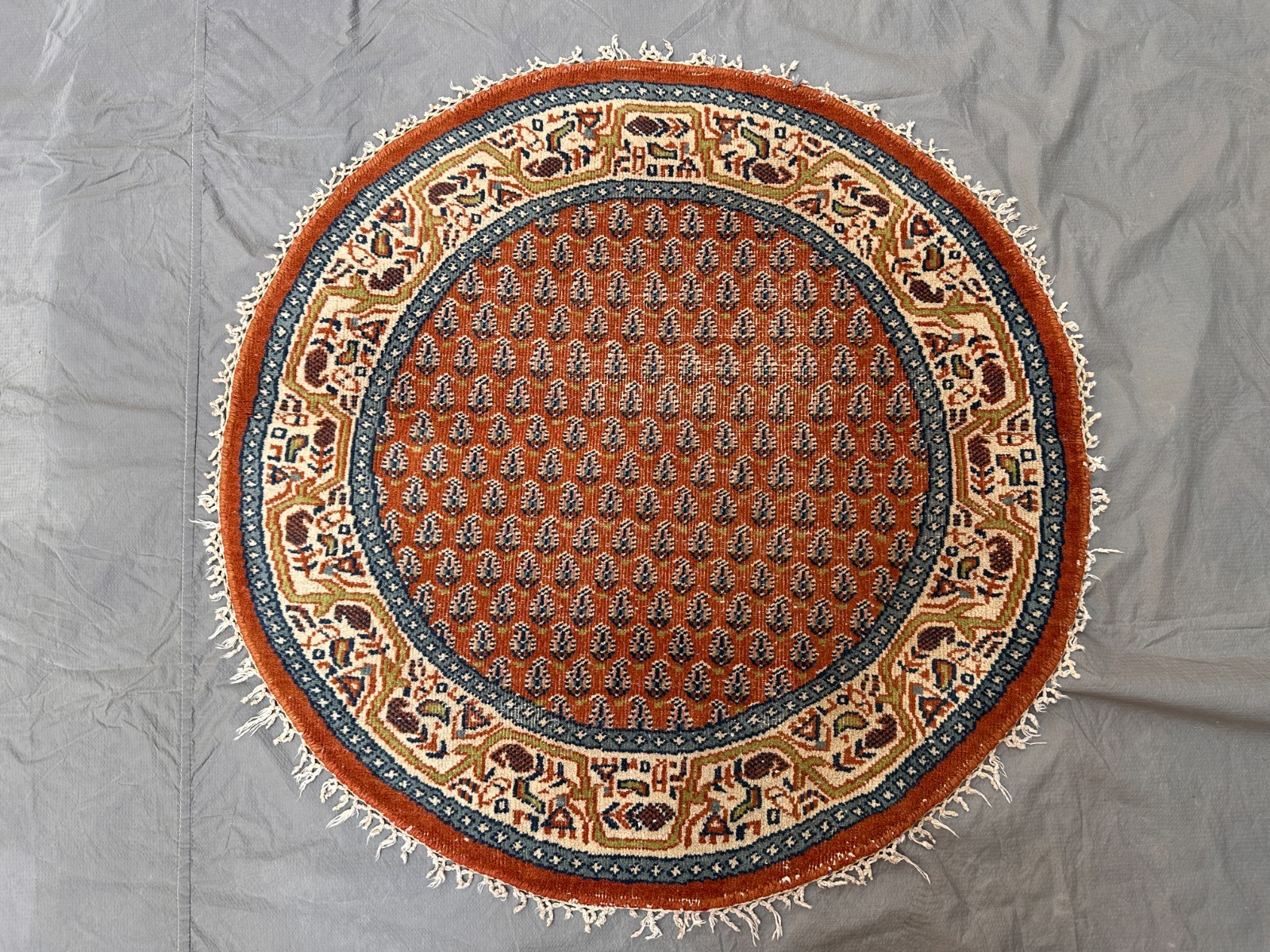 3 X 3 ft COLLECTORS' ITEM Antique Stunning Round Boteh Maresali Round Capet gallery