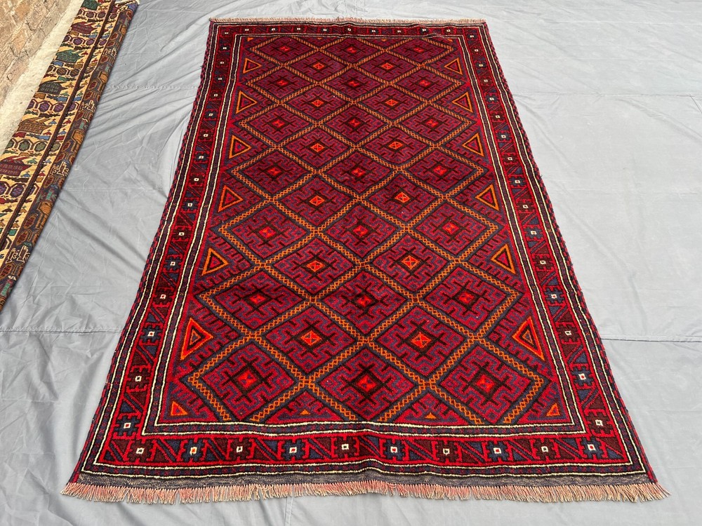 Afghan Baluchi Rug 5'3 x 8'8 ft - Handmade Boho Style Wool Red Tribal Carpet