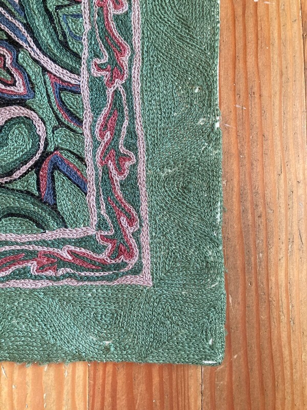 vintage chainstich rug pastel green blue pink floral paisley design gallery