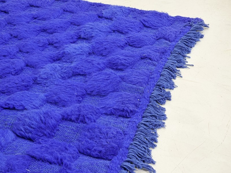 Moroccan Handmade Beniourain Rug 5'2x7'2 Berber Checkered Blue Wool Carpet gallery