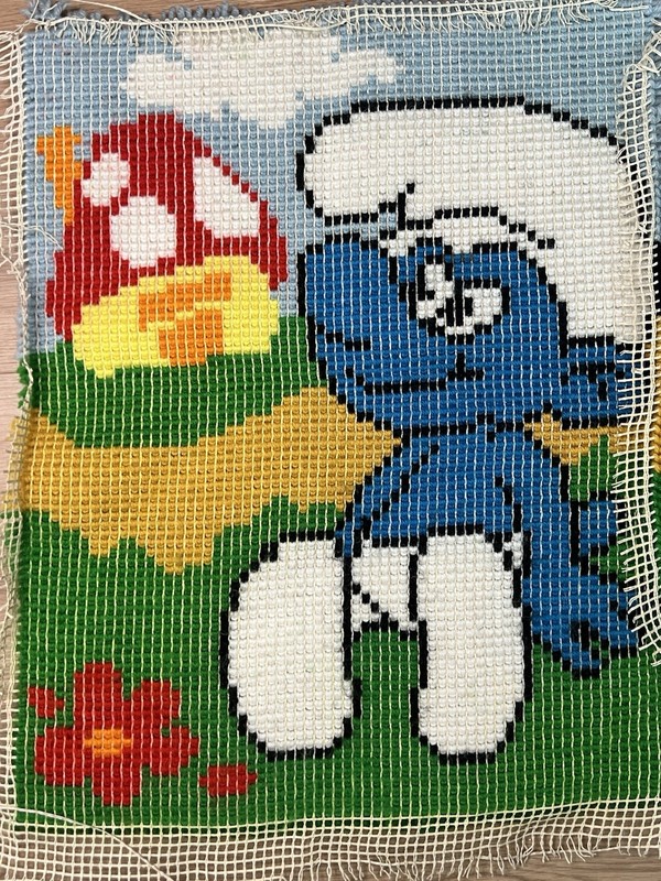 Vintage Smurf Rug Handmade Carpet Multicolor 1980s Circa gallery