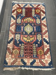 VINTAGE TURKISH RUG KAZAK DESIGN BRIGHT COLORFUL HAND KNOTTED WOOL