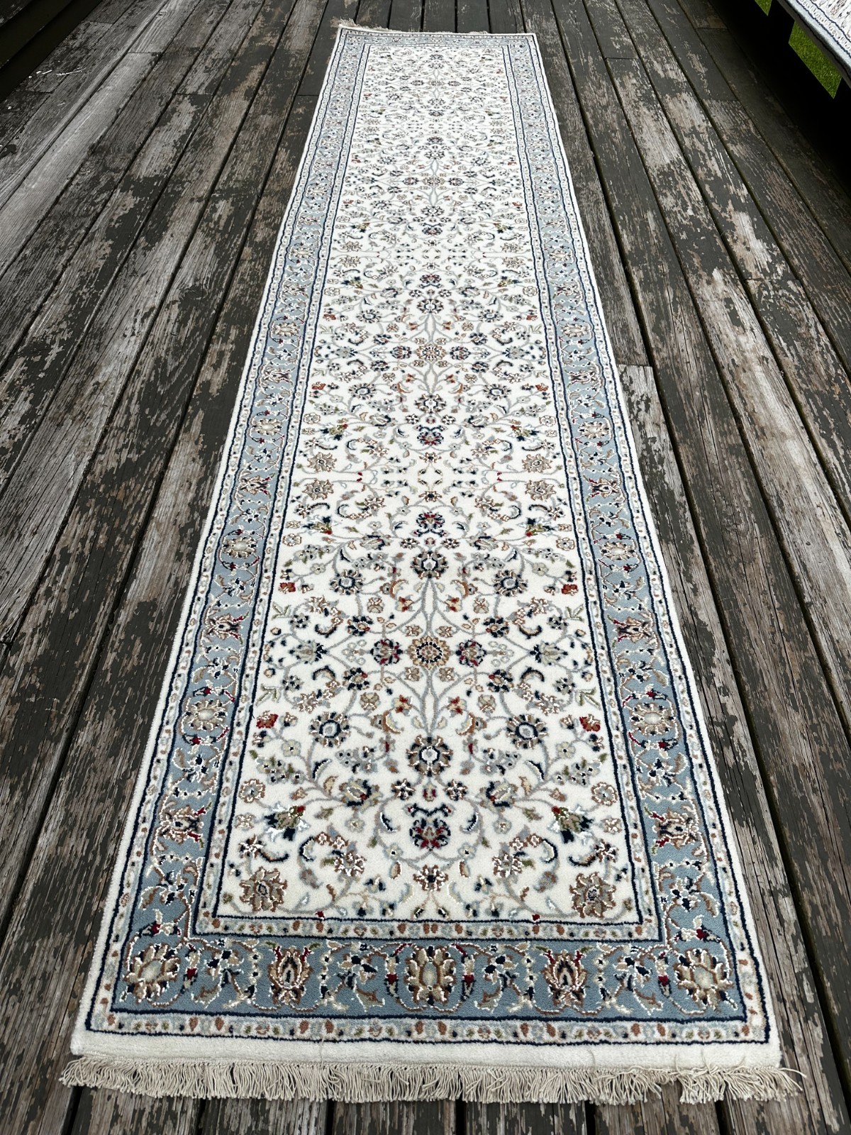 Fine Quality New Handmade Silk & Wool White Oriental Runner, Floral Design, 3x12 gallery