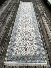 Fine Quality New Handmade Silk & Wool White Oriental Runner, Floral Design, 3×12