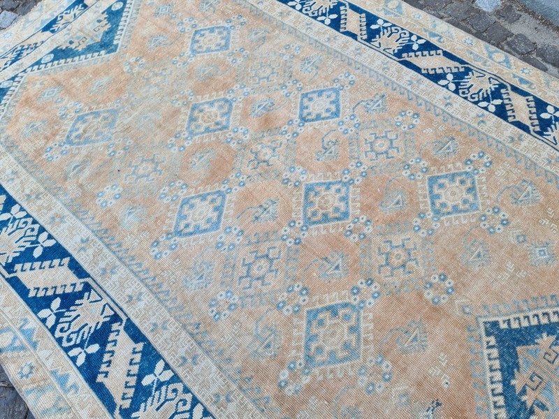 6.3x9.1 ft Vintage Blue Turkish Rug – Handmade Wool Area Carpet – Boho Decor gallery