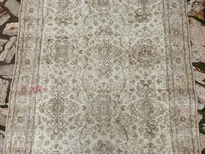 Hand-Woven Oushak Carpet 4x7 Beige Wool Floral Area Rug Medium Size Anatolian gallery