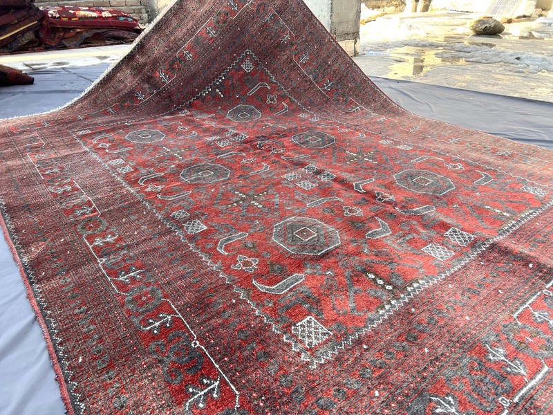 Antique Terracotta Afghan Turkmen Rug 7x10 ft Red Geometric Faded Persian carpet gallery