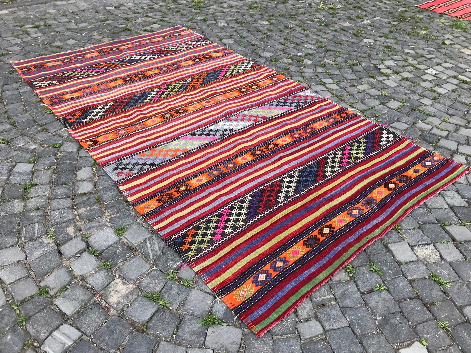 Turkish Vintage Handmade Wool Kilim Bohemian Large Kilim Rug 9.9 X 5.4 Ft gallery