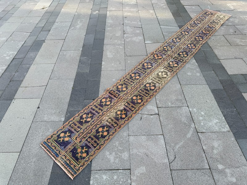 Vintage Turkish Oushak Runner Rug 1.5x11.7 ft Narrow Hallway Rug gallery