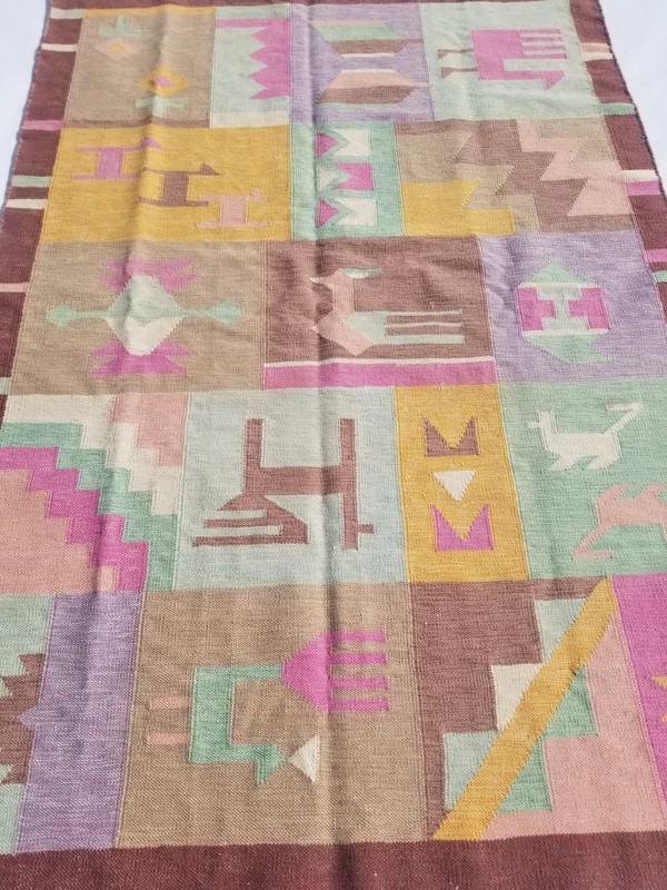 Vintage Handmade Traditional Geometric Multicolor Kilim Rug Carpet 5.6x3.9ft gallery