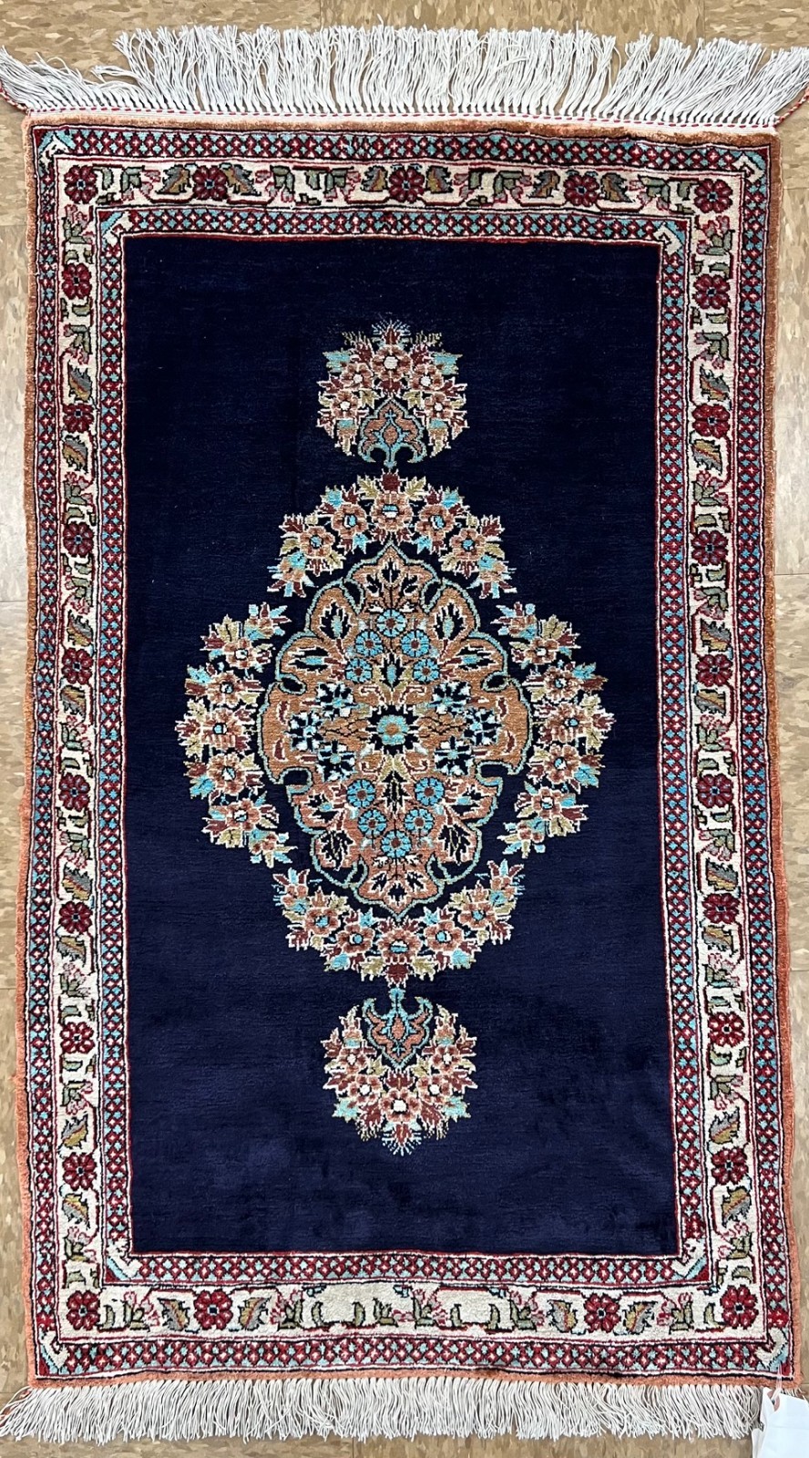 Antique Silk Hand Knotted Oriental Area Rug 2x3 Navy Blue Vintage Mint Unused gallery