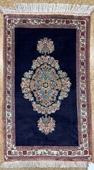 Antique Silk Hand Knotted Oriental Area Rug 2×3 Navy Blue Vintage Mint Unused