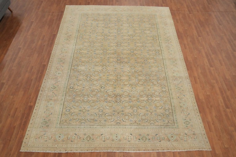 Antique Muted Gold Wool Vegetable Dye Traditional Handmade Room Size Rug 9x13 gallery