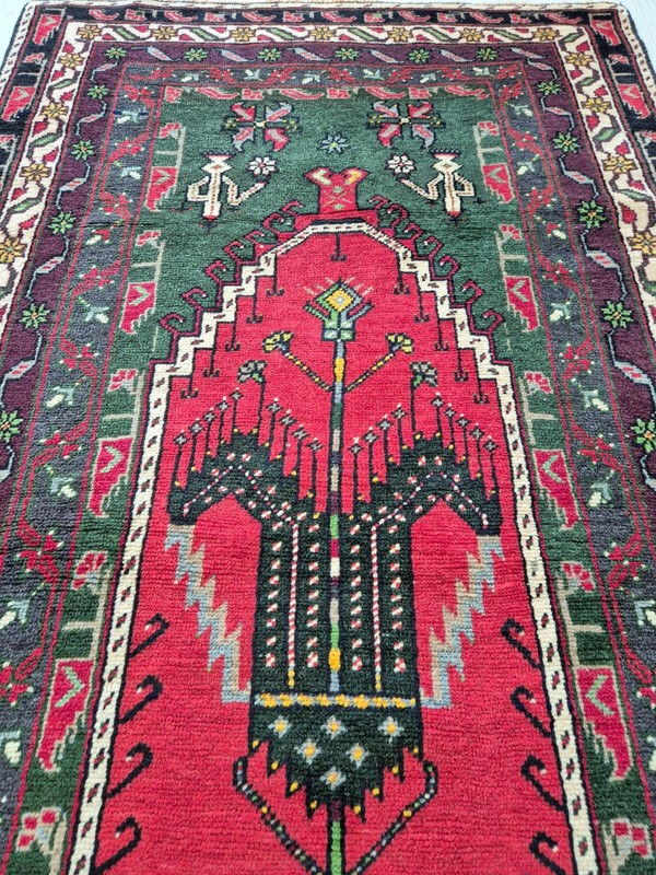 Vintage Turkish Konya Hand-Knotted Rug 41"x74" Anatolian Wool Rug 1960s gallery