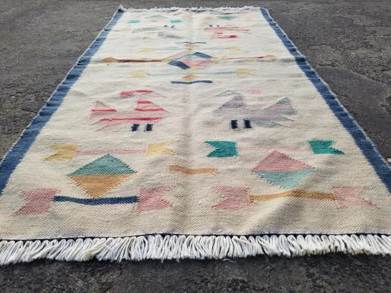 Vintage Traditional Handmade Scandinavian Wool Multicolor Kilim 3.9x2.1 ft gallery