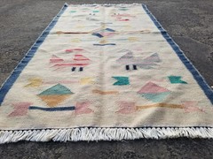 Vintage Traditional Handmade Scandinavian Wool Multicolor Kilim 3.9×2.1 ft