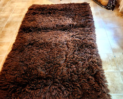 Vintage Alpaca Wool Rug chocolate brown long strand size 7.5ft long & 5ft wide