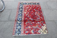 Vintage Fragment Hand Made Traditional Oriental Wool Red Rug 149x92cm