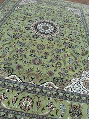 New Fine Quality Pear Green Oriental Rug Handmade in India, Silk & Wool, 9’x12′