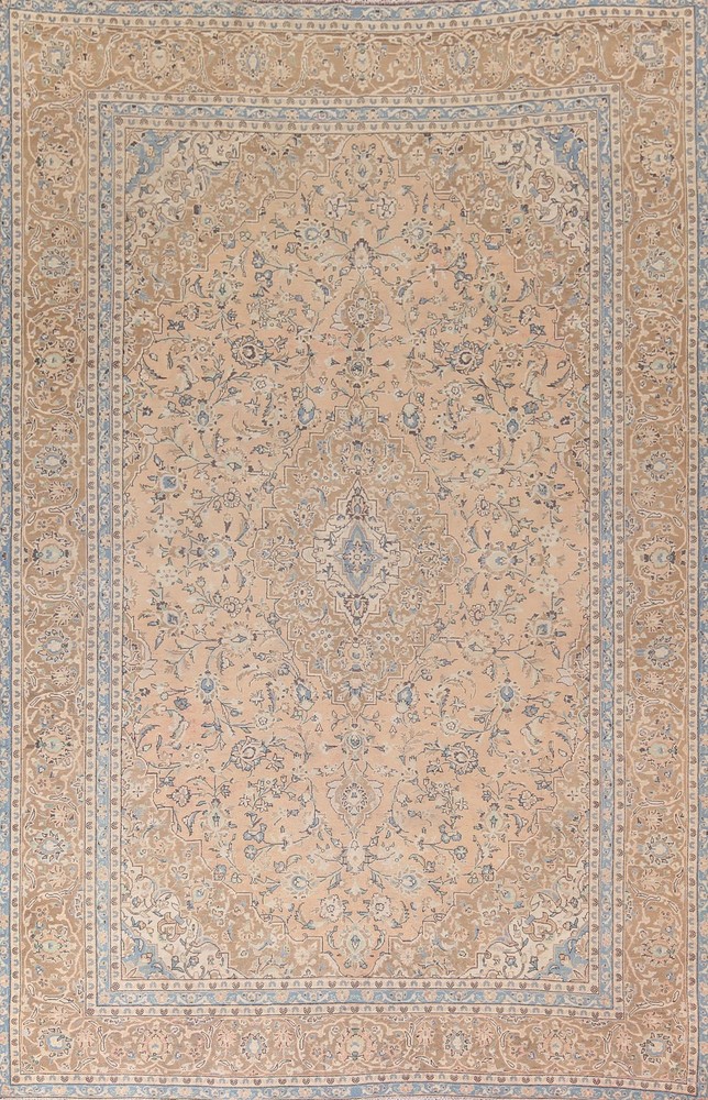 Traditional Floral Handmade Area Rug 9x13 Peach Wool Living Room Vintage Carpet