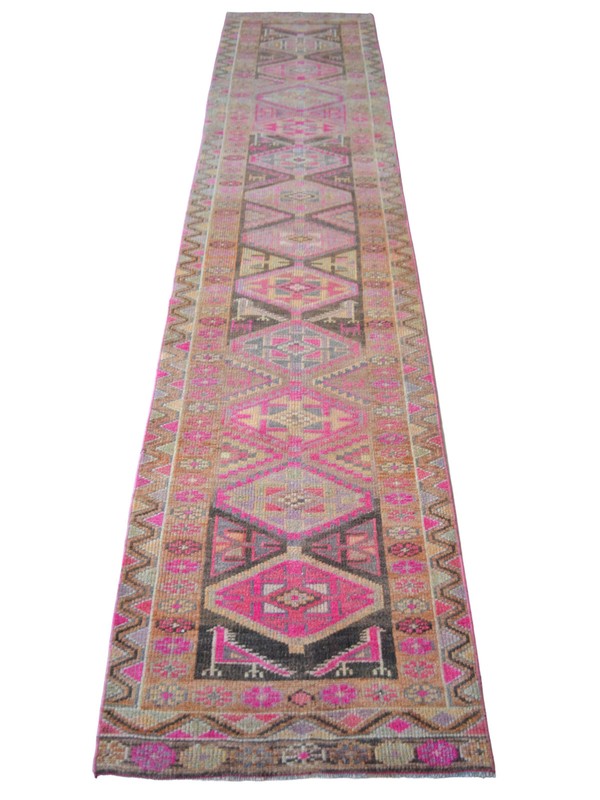 3x12 Runner Turkish Rug Hand Made PINK Hallway Rug Low Pile. Actual 2.7 x 12 ft gallery