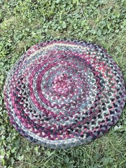 Vintage Braided Round Rag Rug 29” Handmade Farmhouse Folk Art