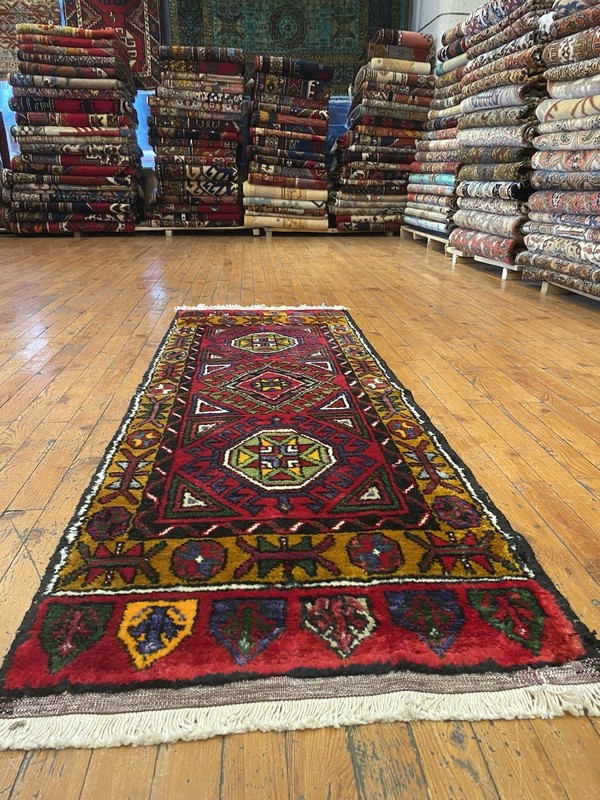 Beautiful Antique 1940-1950's Wool Pile Henna Dye Tribal Runner Rug 1’10”x5’6” gallery