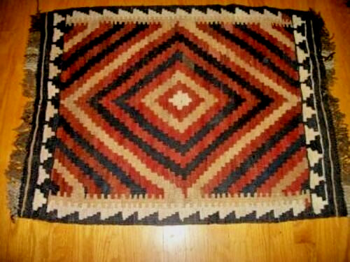 Antique Primitive Kilim Rug Turkish Hand Woven Diagonal Stripes Frayed Fringe gallery