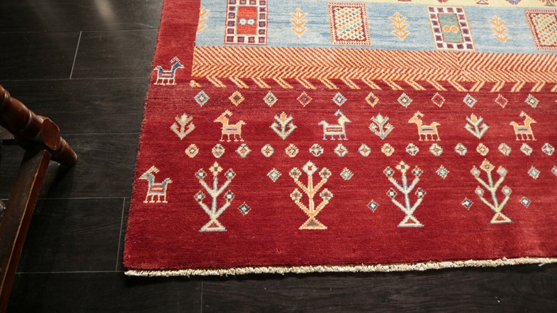 5x7 AFGHAN-REFUGEE GEOMETRIC VEGETABLE-DYE HANDMADE-KNOTTED FINE WOOL RUG 585978 gallery