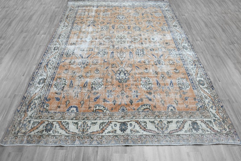 9x12 Vintage Turkish Rug, Orange Floral, Handmade Wool Area Rug, Large Carpet gallery