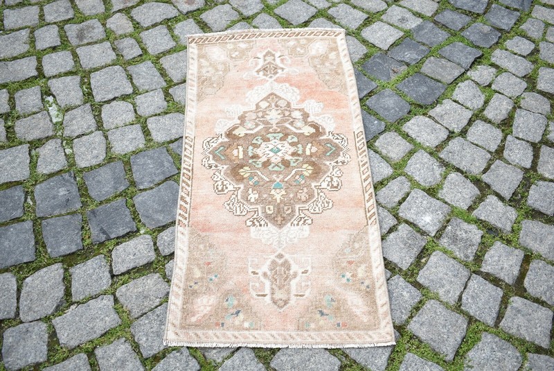 Vintage Turkish Rug 18'' x 37'' Anatolian Kilim Hand-Knotted Small Doormat Rug gallery