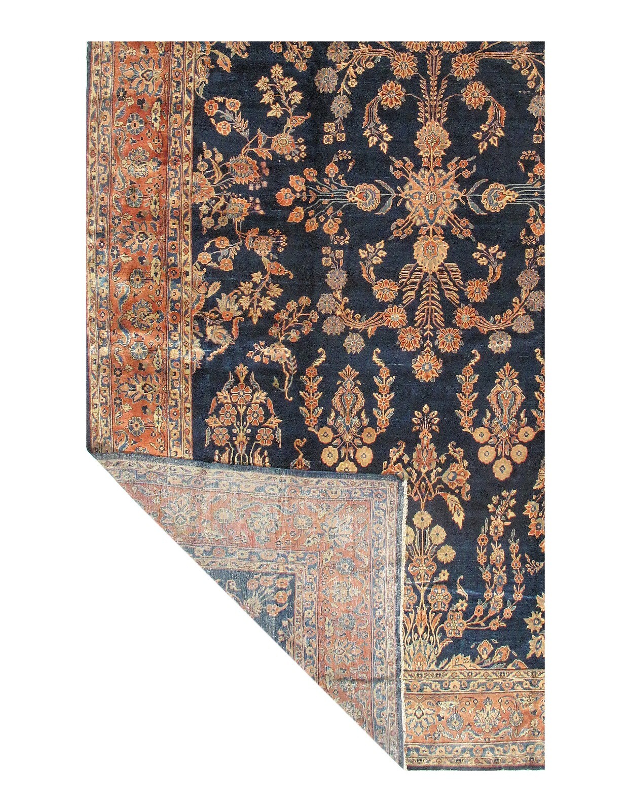 Antique Navy Blue Hand Knotted Sarouk Rug 11' X 19' gallery