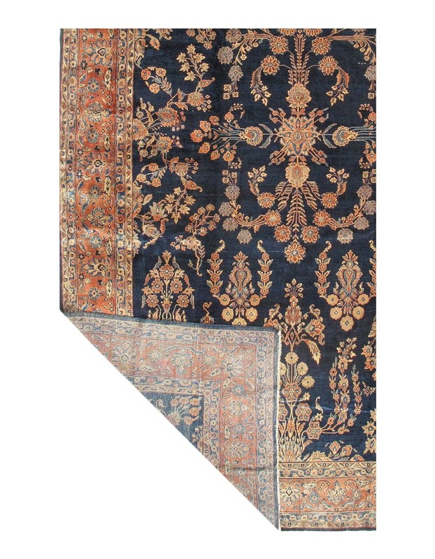 Antique Navy Blue Hand Knotted Sarouk Rug 11' X 19' gallery