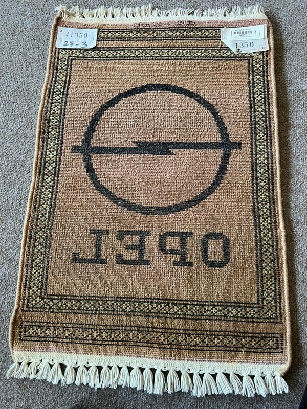 Vintage Opel Car Logo Rug 2.7x3 ft Beige Black Fringe Auto Garage Decor gallery