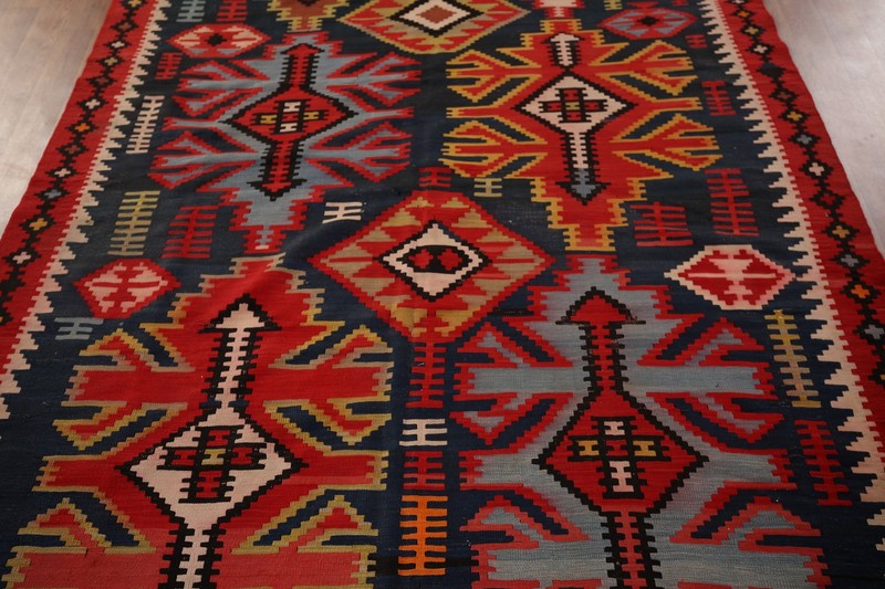 Vegetable Dye Antique Kilim Russian Shirvan Reversible Rug 6x11 Flat weave Rug gallery