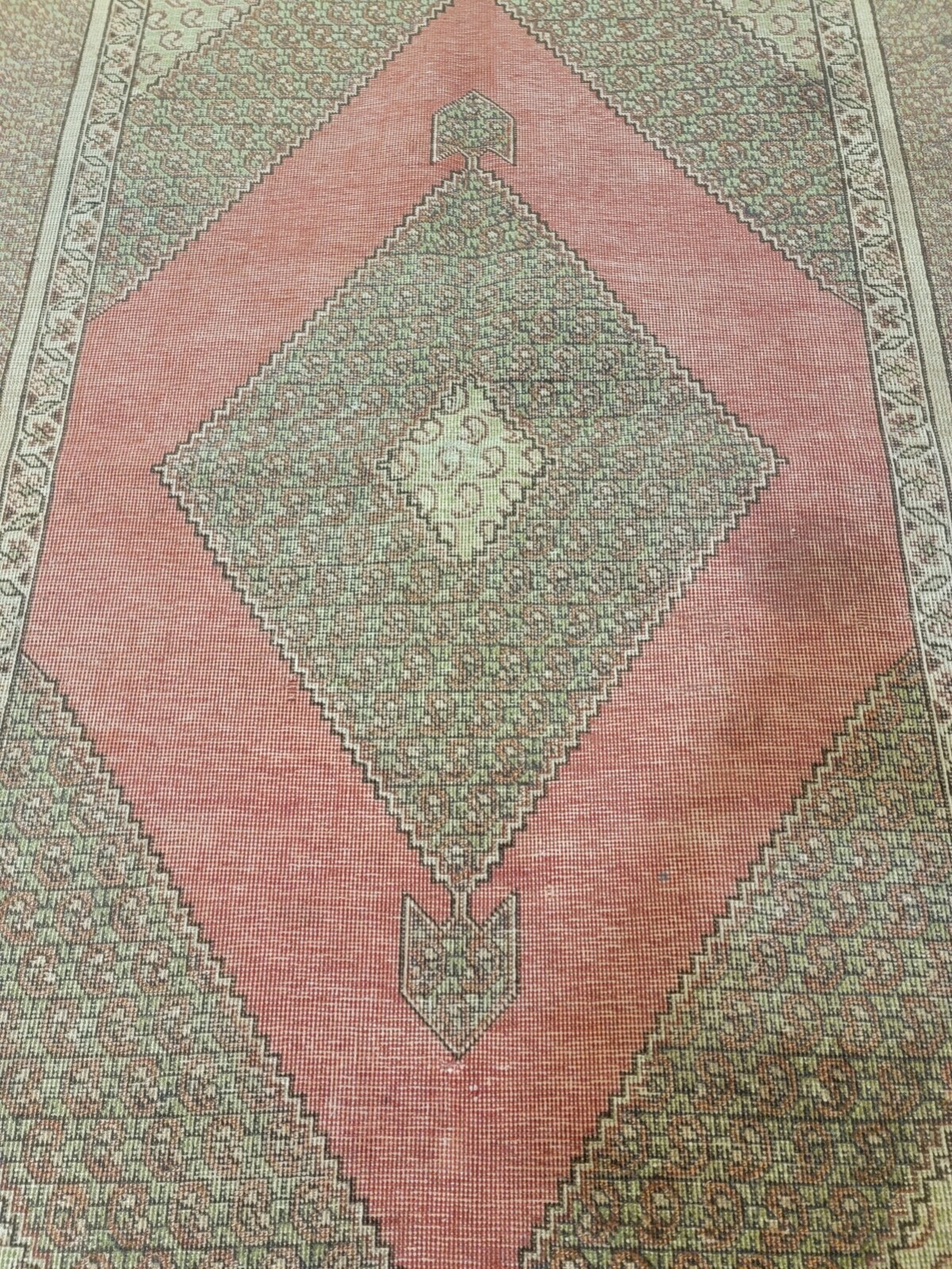 Antique Oriental Hand-Knotted Wool Area Rug Beige/Green 4'x4" x 6'2" gallery