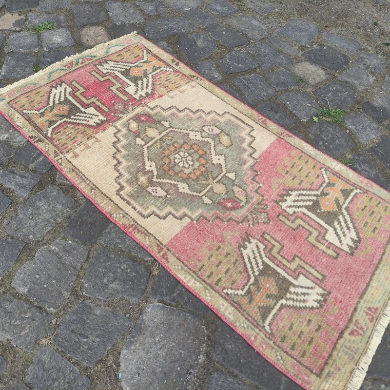 2x3 Turkish Vintage Small Rug Handmade 49 x 100 cm Bath Mat 1.61 x 3.28 ft gallery