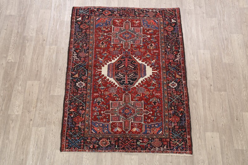 Antique Tribal Area Rug 5x6 Ft Hand-Knotted Red Vegetable Dye Oriental Carpet gallery